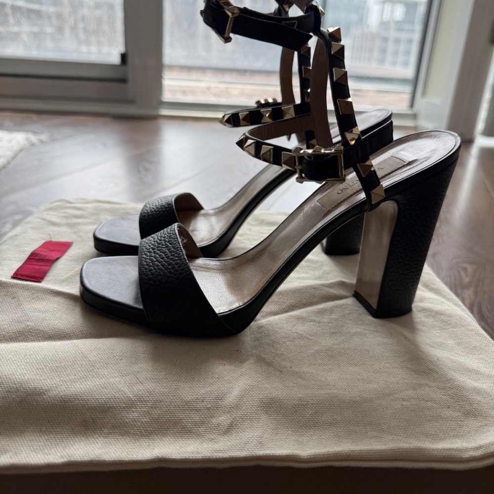 Valentino Black Leather Rockstud Ankle-Strap Heels - Picture 2 of 6